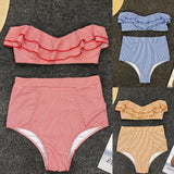 Striped Ruffled Women High Waist Summer Bikini Set Two-piece Swimsuit Swimwear - ENSEIGNE DENIS