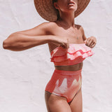 Striped Ruffled Women High Waist Summer Bikini Set Two-piece Swimsuit Swimwear - ENSEIGNE DENIS