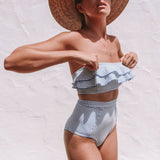Striped Ruffled Women High Waist Summer Bikini Set Two-piece Swimsuit Swimwear - ENSEIGNE DENIS