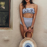 Striped Ruffled Women High Waist Summer Bikini Set Two-piece Swimsuit Swimwear - ENSEIGNE DENIS