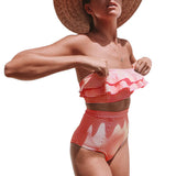 Striped Ruffled Women High Waist Summer Bikini Set Two-piece Swimsuit Swimwear - ENSEIGNE DENIS