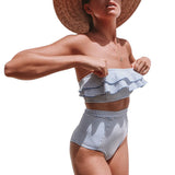Striped Ruffled Women High Waist Summer Bikini Set Two-piece Swimsuit Swimwear - ENSEIGNE DENIS