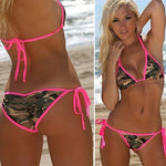 Women Summer Beach Sexy Bandage Camouflage Print Push-up Bra Briefs Bikini Set