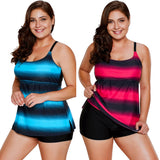Criss Cross Back Color Block Tankini Top Boyshorts Set Swimwear Women Swimsuit - ENSEIGNE DENIS