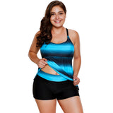 Criss Cross Back Color Block Tankini Top Boyshorts Set Swimwear Women Swimsuit - ENSEIGNE DENIS