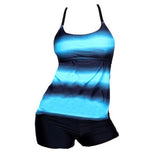 Criss Cross Back Color Block Tankini Top Boyshorts Set Swimwear Women Swimsuit - ENSEIGNE DENIS