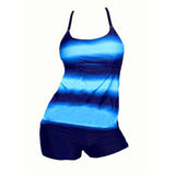 Criss Cross Back Color Block Tankini Top Boyshorts Set Swimwear Women Swimsuit - ENSEIGNE DENIS