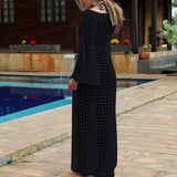 Summer Women Hollow Knitted Long Sleeve High Split Bikini Cover Up Maxi Dress