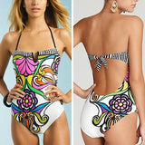 Sexy Bohemian One-piece Swimming Suit Floral Print Wireless Bikini Swimwear