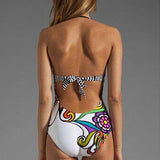 Sexy Bohemian One-piece Swimming Suit Floral Print Wireless Bikini Swimwear