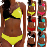 Women Sexy Two-color Patchwork Cross Bikini Swimwear Separate Bathing Suits - ENSEIGNE DENIS