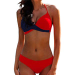 Women Sexy Two-color Patchwork Cross Bikini Swimwear Separate Bathing Suits - ENSEIGNE DENIS