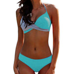 Women Sexy Two-color Patchwork Cross Bikini Swimwear Separate Bathing Suits - ENSEIGNE DENIS