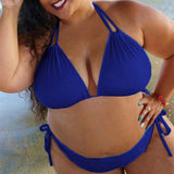 Plus Size Two-piece Women Swimsuit Solid Color Summer Halter Bandage Bikini Set