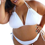 Plus Size Two-piece Women Swimsuit Solid Color Summer Halter Bandage Bikini Set