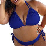 Plus Size Two-piece Women Swimsuit Solid Color Summer Halter Bandage Bikini Set