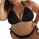 Plus Size Two-piece Women Swimsuit Solid Color Summer Halter Bandage Bikini Set