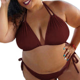 Plus Size Two-piece Women Swimsuit Solid Color Summer Halter Bandage Bikini Set