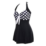 Plus Size Women Beach Stripe Halter Backless One-piece Swimwear Swimdress Briefs - ENSEIGNE DENIS