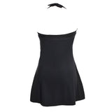 Plus Size Women Beach Stripe Halter Backless One-piece Swimwear Swimdress Briefs - ENSEIGNE DENIS