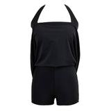 Plus Size Women Beach Stripe Halter Backless One-piece Swimwear Swimdress Briefs - ENSEIGNE DENIS