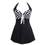 Plus Size Women Beach Stripe Halter Backless One-piece Swimwear Swimdress Briefs - ENSEIGNE DENIS