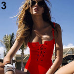 Women's Summer Sexy Lace Up Front One Piece Swimsuit Swimwear Bathing Suit