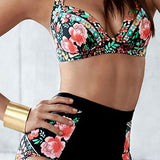 Sexy Floral Bikini Set Push-Up Bra High Waist Briefs Women Swimwear Swimsuit