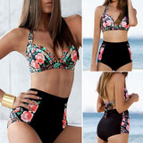 Sexy Floral Bikini Set Push-Up Bra High Waist Briefs Women Swimwear Swimsuit
