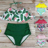 Ruffled Floral Print High Waist Halter Bikini Set Lady Two-piece Beach Swimwear