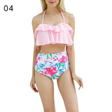 Ruffled Floral Print High Waist Halter Bikini Set Lady Two-piece Beach Swimwear