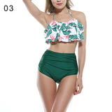 Ruffled Floral Print High Waist Halter Bikini Set Lady Two-piece Beach Swimwear