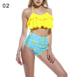 Ruffled Floral Print High Waist Halter Bikini Set Lady Two-piece Beach Swimwear
