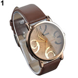 Women's Casual Flower Big Numbers Dial Faux Leather Strap Quartz Wrist Watch