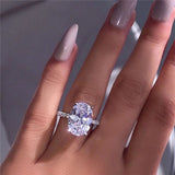 Fashion Women Big Oval Cubic Zirconia Plated Engagement Proposal Finger Ring