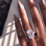 Fashion Women Big Oval Cubic Zirconia Plated Engagement Proposal Finger Ring