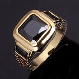 Fashion Square Shape Faux Gemstone Men's Wedding Birthday Band Jewelry Ring - ENSEIGNE DENIS