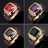 Fashion Square Shape Faux Gemstone Men's Wedding Birthday Band Jewelry Ring - ENSEIGNE DENIS