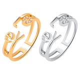Fashion Letter Love Rhinestone Hollow Band Opening Ring Couple Jewelry Gift