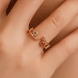 Fashion Letter Love Rhinestone Hollow Band Opening Ring Couple Jewelry Gift