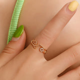 Fashion Letter Love Rhinestone Hollow Band Opening Ring Couple Jewelry Gift