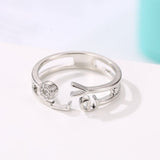 Fashion Letter Love Rhinestone Hollow Band Opening Ring Couple Jewelry Gift