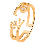 Fashion Letter Love Rhinestone Hollow Band Opening Ring Couple Jewelry Gift