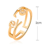 Fashion Letter Love Rhinestone Hollow Band Opening Ring Couple Jewelry Gift