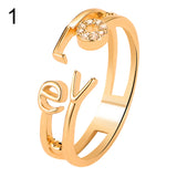 Fashion Letter Love Rhinestone Hollow Band Opening Ring Couple Jewelry Gift