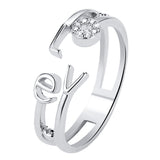 Fashion Letter Love Rhinestone Hollow Band Opening Ring Couple Jewelry Gift