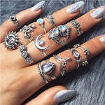 14Pcs Vintage Sunflower Moon Finger Midi Knuckle Rings Set Women Party Jewelry - ENSEIGNE DENIS