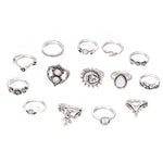 14Pcs Vintage Sunflower Moon Finger Midi Knuckle Rings Set Women Party Jewelry - ENSEIGNE DENIS