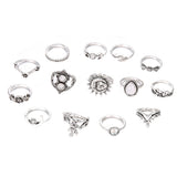 14Pcs Vintage Sunflower Moon Finger Midi Knuckle Rings Set Women Party Jewelry - ENSEIGNE DENIS