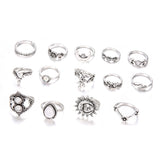 14Pcs Vintage Sunflower Moon Finger Midi Knuckle Rings Set Women Party Jewelry - ENSEIGNE DENIS